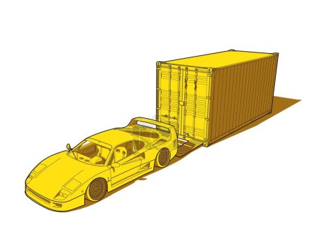 Illustration for Yellow supercar with container vector illustration - Royalty Free Image