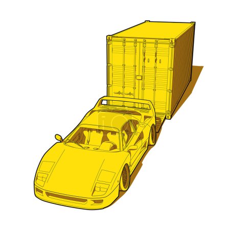 Illustration for Yellow supercar with container vector illustration - Royalty Free Image