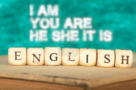 Photo for English word written on wooden cubes, education concept - Royalty Free Image
