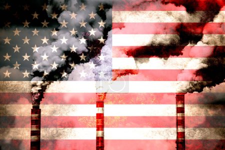 Téléchargez les photos : Image conceptuelle de l'énergie et de l'énergie nucléaires et drapeau américain - en image libre de droit
