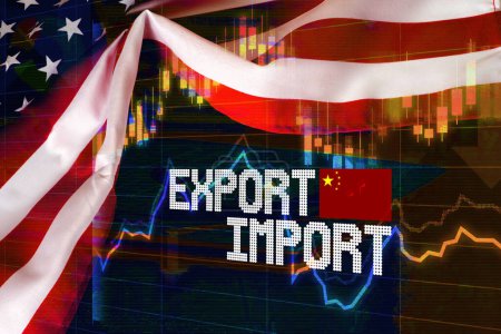 Photo for Chinese and usa flags economics concept, export import inscription - Royalty Free Image