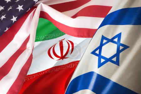 Flags of USA, Iran and Israel