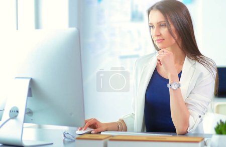 Photo for Attractive business woman working on laptop at office. Business people. - Royalty Free Image