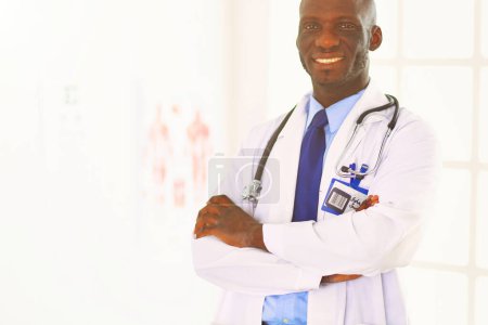Photo for Portrait young african medical doctor holding patients x-ray. - Royalty Free Image