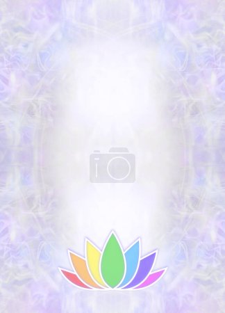 Photo for Lotus flower outline logo memo frame template - lotus symbol in bottom centre on pale blue lilac frame border background ideal for award, diploma, advert, invitation, event or course content - Royalty Free Image