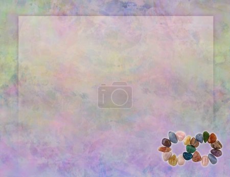 Photo for Infinity Healing Crystal rustic Award Diploma Certificate Memo Blue  Template - tumbled stones making infinity shape in bottom right corner and frame border with copy space ideal for holistic spiritual background - Royalty Free Image