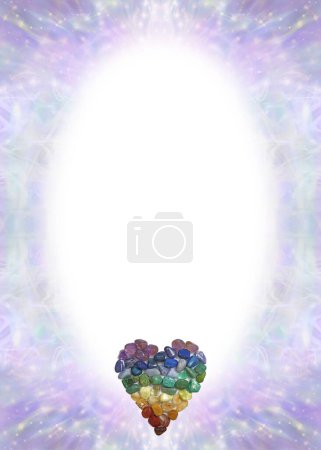 Photo for Close up cut out of a Heart shaped using rainbow coloured tumbled Gem Stones on white background - Royalty Free Image