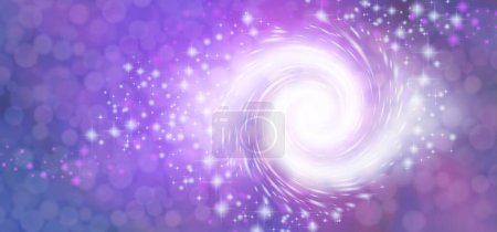Téléchargez les photos : Fond de surprise rose spiralé scintille bokeh - beau bokeh lilas violet recouvert d'une spirale blanche vibrante en fibonacci jetant des scintillements idéal pour un modèle d'invitation de fête ou de thème spirituel - en image libre de droit
