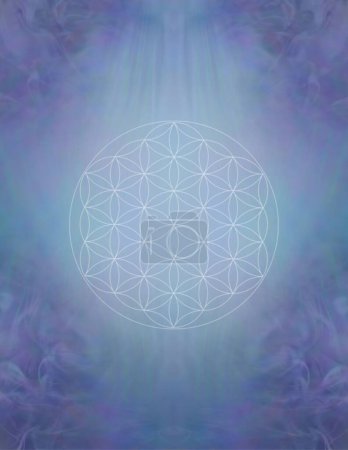 Photo for Blue Flower of Life Symbol  Background - muted purple blue Flower of Life upright template ideal for a spiritual holistic healing theme - Royalty Free Image