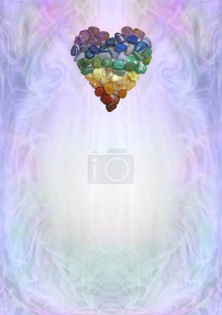 Photo for Crystal Healing Chakra Holistic award diploma certificate accreditation background - Portrait orientation template with heart shape formed crystal stones at top and pastel blue pink wispy oval pattern with white centre - Royalty Free Image