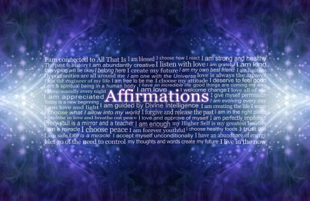Spiritual I AM affirmations word cloud - deep ultramarine  blue background with sparkles holistic  self-development concept ideal for canvas art, coaster, pillow, mouse mat, healing therapy room wall