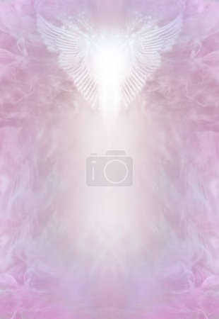 Photo for Angel Healing spiritual diploma award certificate template background - wide open wings with white light between against a pink ethereal wispy background with copy space for accreditation or price list - Royalty Free Image