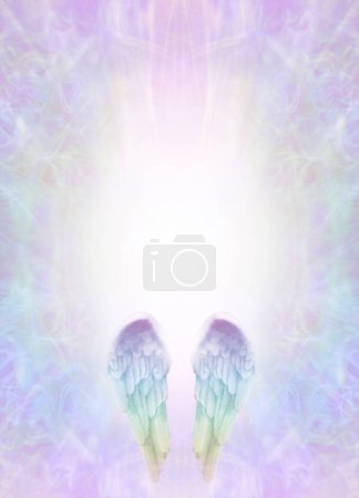 Photo for Angel Healing spiritual diploma award certificate template background - a pair of rainbow colored angelic wings against a pale multicoloured ethereal background with copy space for course content or advert - Royalty Free Image