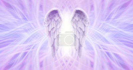 Photo for Angel Healing Lilac Lattice  background - feathered wings with white light between against a lilac  pink ethereal wispy symmetrical background with copy space for your text - Royalty Free Image