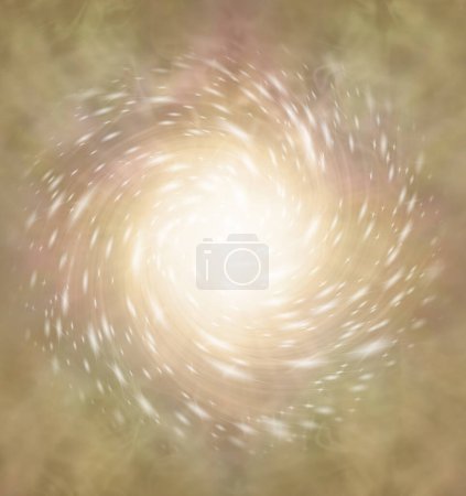 Téléchargez les photos : Spirale dorée scintille fond surprise bokeh beau fond wispy or rose chaud recouvert d'une spirale vortex blanc vibrant jetant scintillements idéal pour une fête ou un thème spirituel modèle d'invitation - en image libre de droit