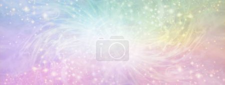 Pastel rainbow Sparkling Spiralling Celebration Surprise Background Template - wispy flowing energy with a rotating white vortex  centre and sparkles ideal for LBGT birthday surprise new year party theme