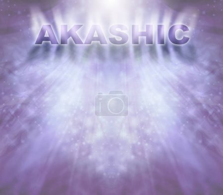 Foto de Akashic Records Mensaje Plantilla de fondo - irradiando un fondo de color lila con letras mayúsculas de señalización gráfica haciendo que la palabra AKASHIC con espacio de copia a continuación - Imagen libre de derechos