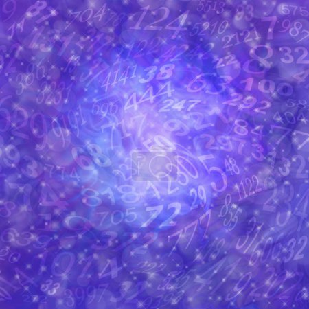 Photo for Numerology whirling numbers template - Flowing vortexing purple pink blue numerology background with stars shimmering, ideal for a numerologist theme background - Royalty Free Image