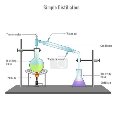Ilustración de Simple Distillation Apparatus Diagram with full process vector illustration - Imagen libre de derechos