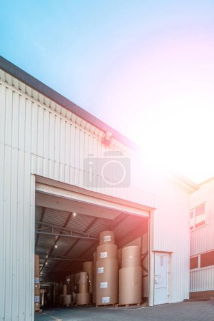 Photo for Big production warehouse with paper rolls and printing material - Royalty Free Image
