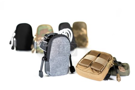 Photo for Backpack bag gear protective color khaki, tactical sports equipment black grey - Royalty Free Image