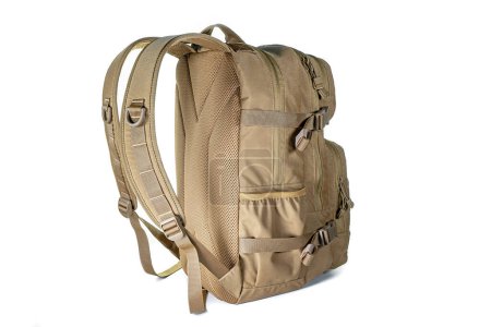 Photo for Backpack bag gear protective color khaki, tactical sports equipment black grey - Royalty Free Image