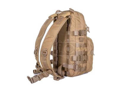 tactical backpack color coyote front view isolated white background equipment military tourist