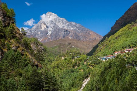 Photo for CHHEPLUNG, NEPAL - CIRCA OCTOBER 2013: view of the Himalayas in the way of Chheplung to Namche Bazar circa October 2013 in Chheplung. - Royalty Free Image