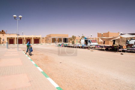 Photo for HASSILABIED, MOROCCO - CIRCA SEPTEMBER 2014: view of the village Hassilabied near Merzouga, Erg Chebbi sand dunes circa September 2014 in Hassilabied. - Royalty Free Image