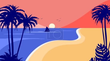 Téléchargez les illustrations : Design d'été. Contexte du paysage de la mer et du vecteur de plage - en licence libre de droit