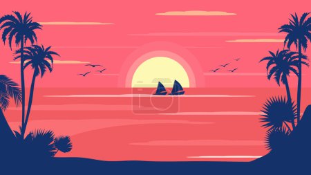 Summer. Background of landscape of sea and beach vector illustration Poster 624679424