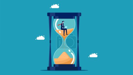 Illustration for Work against time. Efficiency in working time. Businessman working with laptop inside countdown timer vector eps - Royalty Free Image