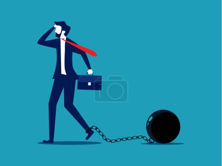 Businessman chained. Binding concept. lack of freedom vector