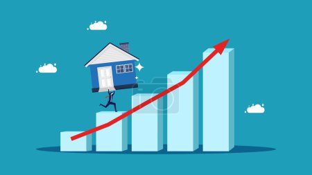 Property that grows. Businessman holding house on growth chart vector