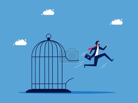 Freedom and get out comfort zone. Businessman escapes from prison. business concept vector