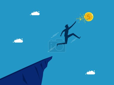 Man jumping and grabbing the faded coin vector