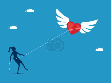 Ilustración de Ata los corazones de los clientes. mujer usa una cuerda para atar su corazón de escape. vector - Imagen libre de derechos