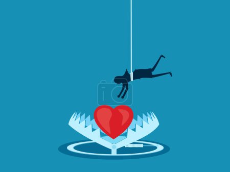 Illustration for Counterfeit, mind control. Businesswoman caught his heart in a trap. Vector illustration - Royalty Free Image