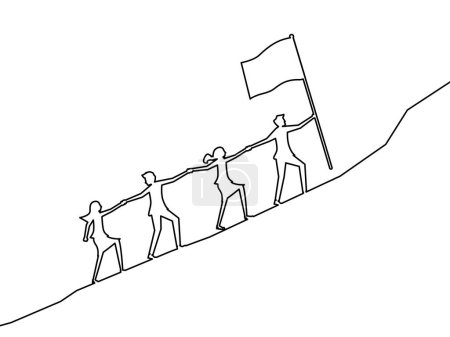 Ilustración de Dibuja una línea que guíe al equipo caminando por la montaña. vector concepto de negocio - Imagen libre de derechos