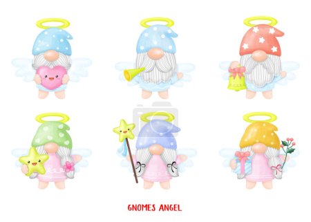 Illustration for Gnomes Angel funny watercolor Clipart - Royalty Free Image