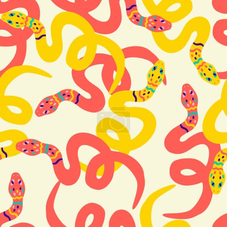 Téléchargez les illustrations : Motif abstrait coloré moderne serpents sans couture - en licence libre de droit