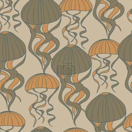 Ilustración de Vintage retro dibujado a mano medusa patrón sin costura - Imagen libre de derechos