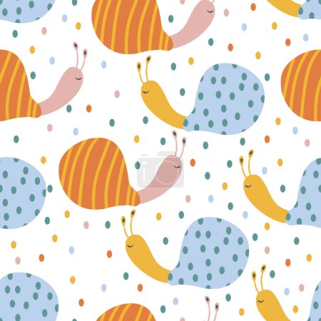 Illustration for Snails Cute Kids Modern Abstract Seamless Pattern - Royalty Free Image