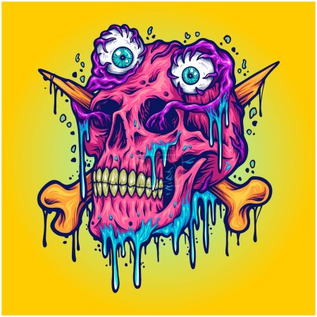 Illustration for Zombie eyeball skull head illustrations - Royalty Free Image