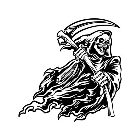 Téléchargez les illustrations : Silhouette Grim Reaper Horreur Clipart illustrations vectorielles pour votre travail logo, t-shirt de marchandises, autocollants et dessins d'étiquettes, affiche, cartes de vœux publicité entreprise ou marques - en licence libre de droit