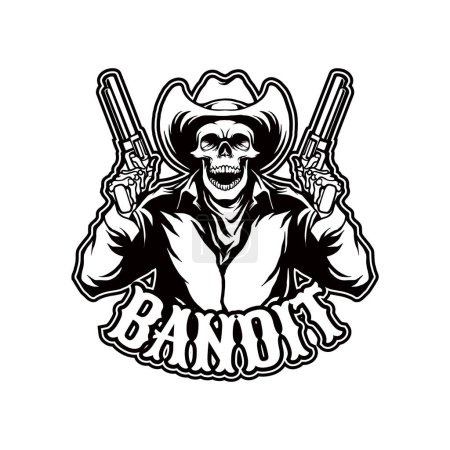 Illustration for Skull Cowboy Bandit Monochrome Logo vector illustrations for your work logo, merchandise t-shirt, stickers and label designs, poster, greeting cards advertising business company or brands - Royalty Free Image