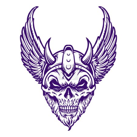Téléchargez les illustrations : Viking Warrior Head Skull Wings esquisse des illustrations vectorielles pour votre travail logo, t-shirt de marchandises, autocollants et dessins d'étiquettes, affiche, cartes de vœux publicité entreprise ou marques - en licence libre de droit