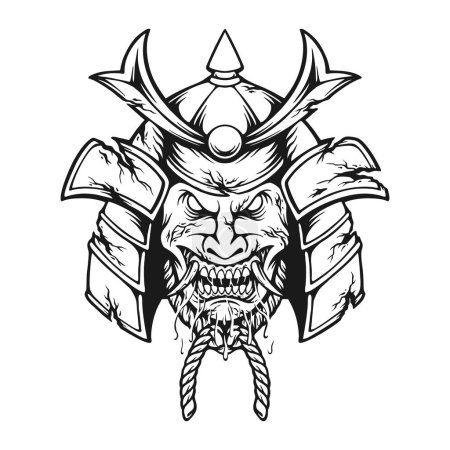 Monster ronin warrior with mask helmet samurai outline vector illustrations for your work logo, merchandise t-shirt, stickers and label designs, poster, greeting cards advertising business company or brands
