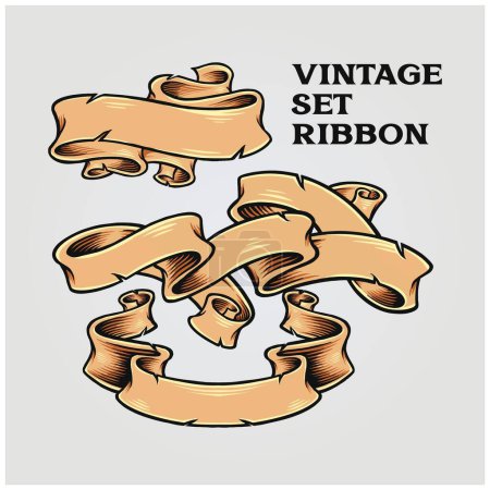 Set vintage ribbon banner swirls classic illustrations vector for your work logo, merchandise t-shirt, stickers and label designs, poster, greeting cards advertising business company or brands