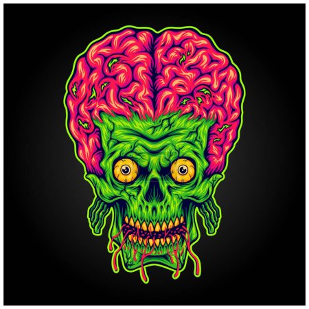 Creepy head skull zombie monster head logo cartoon illustrations vector for your work logo, merchandise t-shirt, stickers and label designs, poster, greeting cards advertising business company or brands